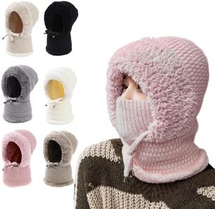 3 in 1 Warm Beanie Hat with Scarf Mask - Windproof Hooded Snow Cap for Women Outdoor Activities (Pink)