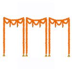 iHandikart Artificial Handmade Marigold Fluffy Flower Door Hanging Bandhanwar/Bandarwal for Festival Decoration|Main Door Decoration, Color Orange, Pack of 3 (HV31364-3)