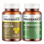 TrueBasics Omega 3 Fish Oil (60 Capsules) & Ashwagandha, 600mg of KSM 66 Ashwagandha (60 Capsules) | Combo Pack