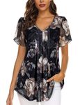 Chiffon Tops for Women UK Summer Tops for Women Ladies Blouse Short Sleeve Dressy Casual Tops for Women UK Womens Floaty Tops Swing Holiday Going Out Tops