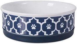 Bone Dry DII Lattice Ceramic Pet Bowl for Food & Water with Non-Skid Silicone Rim for Dogs and Cats (Medium - 6" Dia x 2" H) Nautical Blue