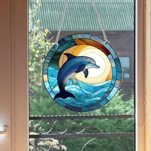HOTIYOK Cute Dolphin Acrylic Window Hangings Ocean Stained Window & Wall Decor for Indoor/Outdoor, Ideal Housewarming Gift, Home Decor for Grandma Wife Teacher Sea Animal Lover
