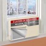 21"Lx15"Hx3.5"D Indoor Air Conditioner Cover for Window Units, 3 Layers Insulation AC Cover for Inside Wall Unit with Aluminum Foil and 2mm Foam, Windproof Window Air Conditioner Cover Inside, Beige