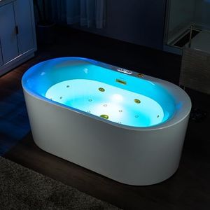 WOODBRIDGE 59" x 31-1/2" Whirlpool and Air Bath Heated Soaking Combination Tub with Adjustable Speed Air Blower and Display Control Panel, Brushed Gold Finish Trim and Drain Kit,BG100