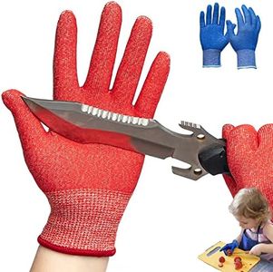 Schwer 2 Pairs Level ANSI A6 Cut Resistant Gloves for Kids 3-14 Years , Cut Gloves with Ultra-thin Tungsten Wire, Food Grade Safety Work Gloves for Kitchen, Mandoline and DIY, S(9-14 Years) Red Blue