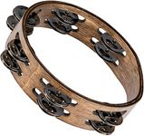 Meinl Percussion CTA2WB Compact 8-Inch Wood Tambourine with Double Row Stainless Steel Jingles, Walnut Brown