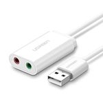 Ugreen USB sound card external adaptor with 3.5 mm earphone and microphone jack; plug and play sound card suitable for computer, notebook, Ultrabook, tablet, Macbook, compatible with Windows XP, 7, 8, Vista, Chrome OS, Mac OS, Linux etc. white White USB Soundkarte