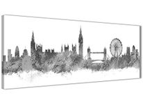 London Skyline Canvas Wall Art Pictures - Grey - 1p484s-GRY - 94cm wide