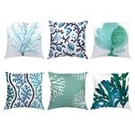 Decorative Pillow Cover, Boho Square Cotton Linen Throw Pillow Case Cushion Cover 18 x 18 in, Home Decor Decorations Pillowcases for Bed, Sofa, Couch, Hotel, Car Seat, Set of 6 (Ocean Coral)