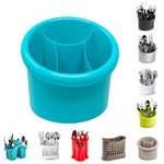 4 Compartments High Grade Plastic Sink Tidy Round Cutlery Drainer Caddy Holder, Utensil Drainer for Home and Kitchen Drain Box Sink Cleaning Up(Turquoise - Design 3)