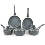 Gr8 Home Grey 8 Piece Aluminium Ribbed Induction Non Stick Frying Saucepan Grill Pan Cooking Pot Set Kitchen Cookware