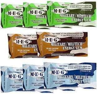 MEG - Military Energy Gum | 100mg of Caffeine Per Piece + Increase Energy + Boost Physical Performance + Multi Flavors of Arctic Mint , Spearmint, & Cinnamon + 8 Packs (40 Count)