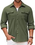 COOFANDY Men's Shirt Jacket Long Sleeve Overshirt Casual Button Down Shacket Thermal Shirts with Pockets, Olive Green, X-Large