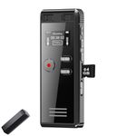64GB Digital Voice Activated Recorder with Playback - 4552 Hours Audio Recording Device, 3072Kpbs HD Dual MIC Tape Recorder Device for Lecture A-B Repeat, MP3 Player, Password,【64GB TF Card Included】