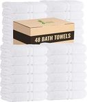 GREEN LIFESTYLE Luxury Bath Towel - White Large Bath Towels Pack for Spa, Gym, Bathroom, Hotel - 86% Cotton 14% Polyester -Super Soft, Thick and Absorbent 24 x 50 Bulk Bath Towel - (48-Pack)