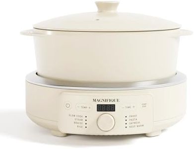MAGNIFIQUE Slow Cooker, 4.5 Quart 8-in-1 Clay Pot Multi-Cooker, Non-Toxic Slow Cooker with Removable Clay Pot, for Rice, Pasta, Steam & Proof, Nonstick, Oven Safe Pot to 500°F, Oatmeal