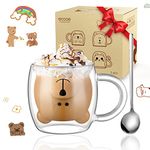 ecooe Cute Bear Mug 280ml Double Walled Glass Mug Coffee Cup Cappuccino Latte Glass Milk Tea Cup with Handle, Birthday Christmas Valentine's Day Bear for Women Wife Mum Girls Boys Kids Friends