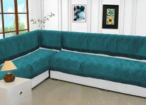 Fashion Throw Faux Fur Sofa Cover,Sofa Cover For Living Room,Sofa Slipcovers,Furniture Cover(Teal With Frill,L-Shape + Back)