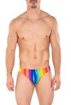 Mens Thick Rainbow Stripe Bikini Swimsuit by Gary Majdell Sport Medium