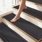 Non-Slip Stair Treads for Wooden Steps Indoor, 4 Pack 8" X 30" Edging Stair Rugs with TPE Backing,0.45" Thick Carpet Stair Treads for Kids Elders & Pets, 100% Polyester Soft Stair Runners, Dark Grey