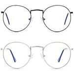 NSSIW Blue Light Glasses for Women and Men Premium Round Frame Blue Ray Glasses for Computer and Gaming with Anti Eye Strain (Black/Silver)