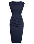 ihot Semi Formal Dress for Women Sexy Bodycon Ruched Holiday Cocktail Club Party Side Slit Dresses Sleeveless Casual Church Work Midi Dress,Navy,X-Large