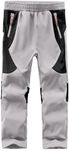 Dizoboee Kids Snow Pants Boys Waterproof Windproof Fleece Lined Outdoor Ski Hiking Pants, Light Grey/Black, Large