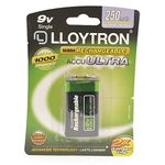 LLOYTRON NiMH Rechargeable AccuUltra Battery / 9V (PP3) Size / 250mAh / 1 Pack - B018