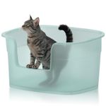 Extra Large Cat Litter Tray, 63cm x 45cm x 33cm Deep, Easy Cleaning, Lowered Entry, Anti-Spillage, Transparent Green