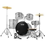 VEVOR Adult Drum Set, 5-Piece, 22 inches Complete Full Size Drum Kit with Bass Toms Snare Floor Drum Adjustable Throne Stands Cymbal Hi-Hat Pedal and Drumsticks, Beginner Drum Kit for Adults, Silver