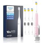 JTF Electric Toothbrush for Adults, Sonic Power Toothbrushes with 6 Brush Heads, Whitening Rechargeable Tooth Brush 2.5H Quick Charge for 60 Days, Pink