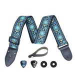 Hootenanny Guitar Strap Bundle Includes 2 Strap Locks & 2 Unique Picks. Adjustable Woven Jacquard Guitar Strap, Hippie Pick Pocket Guitar Strap, Suitable For Bass, Electric & Acoustic Guitars