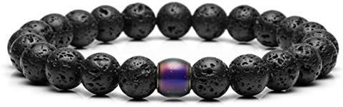 JOVIVI Lava Anxiety Bracelet Natural Black Volcanic Stone Color Changing Thermo Sensitive Mood Bead Aromatherapy Essentail Oil Diffuser Bracelet Jewellery for Men Women, 1 Count (Pack of 1), Stone