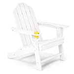 COSTWAY Folding Adirondack Chair, Weather Resistant Patio Chair with Built-in Cup Holder, Outdoor Armchair Lounger for Fire Pit, Patio, Garden, Backyard (Cream White, Unfolding)