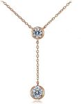 Hoops & Loops Rose Gold Flash Sterling Silver Cubic Zirconia Bezel-Set Round Dangling Y Necklace