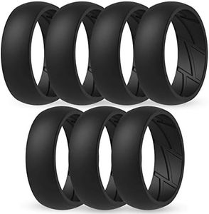 ThunderFit Silicone Wedding Rings for Men - 7 Rings (7 Black Rings, 10.5-11 (20.6mm))