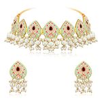 Peora Women's Original Handcrafted Enamel Choker Necklace with Earrings Set (Mint)