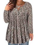 RITERA Plus Size Women's Tunic Tops Small Floral Long Sleeve Blouses 2X Buttons Up Henley Blouses Dressy Swing Flowy Shirts Pleated Babydoll Pullover Casual Fall Tunics 2XL 18W 20W