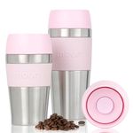 Moon 360° Travel Mugs - Leakproof Reusable Coffee Cup for Hot Drinks - Insulated Stainless Steel Thermal Mug, Fits Car Cup Holders (450ml, Recycled Metal/Pink)