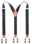 Bioterti Men’s Y-Shaped Heavy Duty Suspenders – 6 Metal Clips, Elastic Straps (Black Dots)