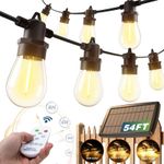 addlon 54(48+6) FT Solar String Lights Outdoor Waterproof with USB Port & Remote Control Solar Patio Lights Long Last for 20+Hrs Dimmable Solar Power LED Bulbs for Porch Garden Market Bistro