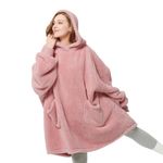 Bedsure Wearable Blanket Hoodie for Women Men, Warm Sherpa Wearable Blanket Adult, Cozy Sweatshirt Blanket, Oversized Hooded Blanket, Pink