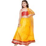 AJ DEZINES Kids Ethnic Wear Jacquard Brasso Printed Sleeveless Yellow Lehenga Choli Set For Girls (G-LH11-YELLOW-24)