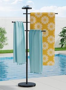 Natural Marble 59 Inch Outdoor Towel Rack with Weighted Base, KES Pool Towel Rack Outdoor for Hot Tub 18/8 Stainless Steel, Adjustable 3 Arms with Storage Tray, Matte Black OTR200-BBK