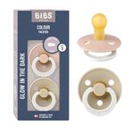 BIBS Colour Night Baby Pacifier 2-Pack | Made in Denmark | BPA Free Dummy Soother, Round Nipple. Natural Rubber Latex, Size 1 (0-6 Months), Blush Glow/Vanilla Glow