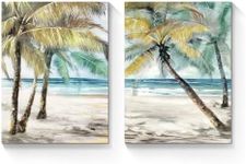 Beach Palm Trees Wall Art: Abstract Coastal Picture Tropical Ocean Scene Artwork Seascape Painting Print on Canvas for Modern Living Room Bathroom Office