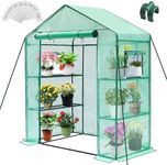 Greengro Greenhouse, 28 x 56 x 75'' Greenhouses for Outdoors, Small Walk in Green House with Screen Windows, Durable PE Cover, 4 Shelves, Portable Greenhouse Kit for Outside Garden Backyard Indoor