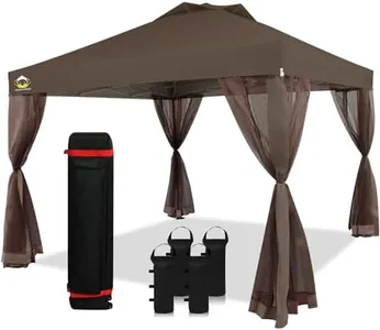 CROWN SHADES 10x10 Pop up Canopy Tent, Pop Up Gazebo with Netting, 4 Ropes, 8 Stakes, 4 Weight Bags, Wheeled Storage Bag, 10x10 Outdoor Canopy for Patio, Coffee