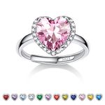 Bestyle Infinity Love Heart October Pink Tourmaline Gemstone Rings with Sparkling CUbic Zirconia, Brilliant Love Heart Diamond Halo Rings Statement Jewelry for Women