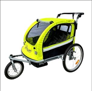 Booyah Strollers Double Child Baby Bike Bicycle Trailer, Jogger, Stroller with Suspension (Fluorescent Green)